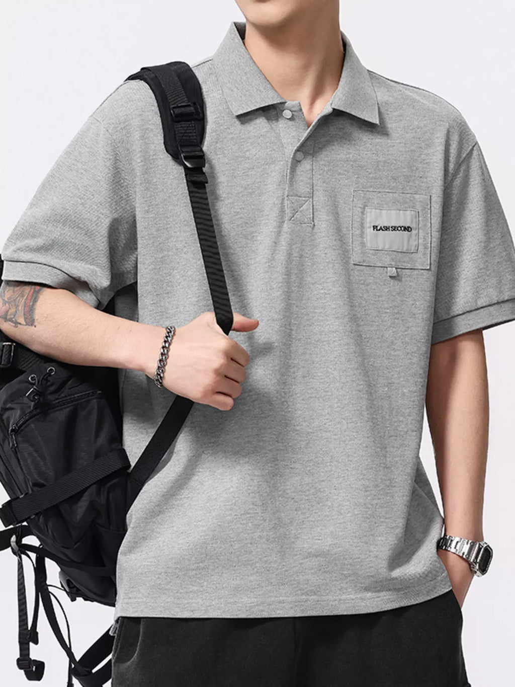 Men's Plus Size Short Sleeve Polo Shirt with Pocket
