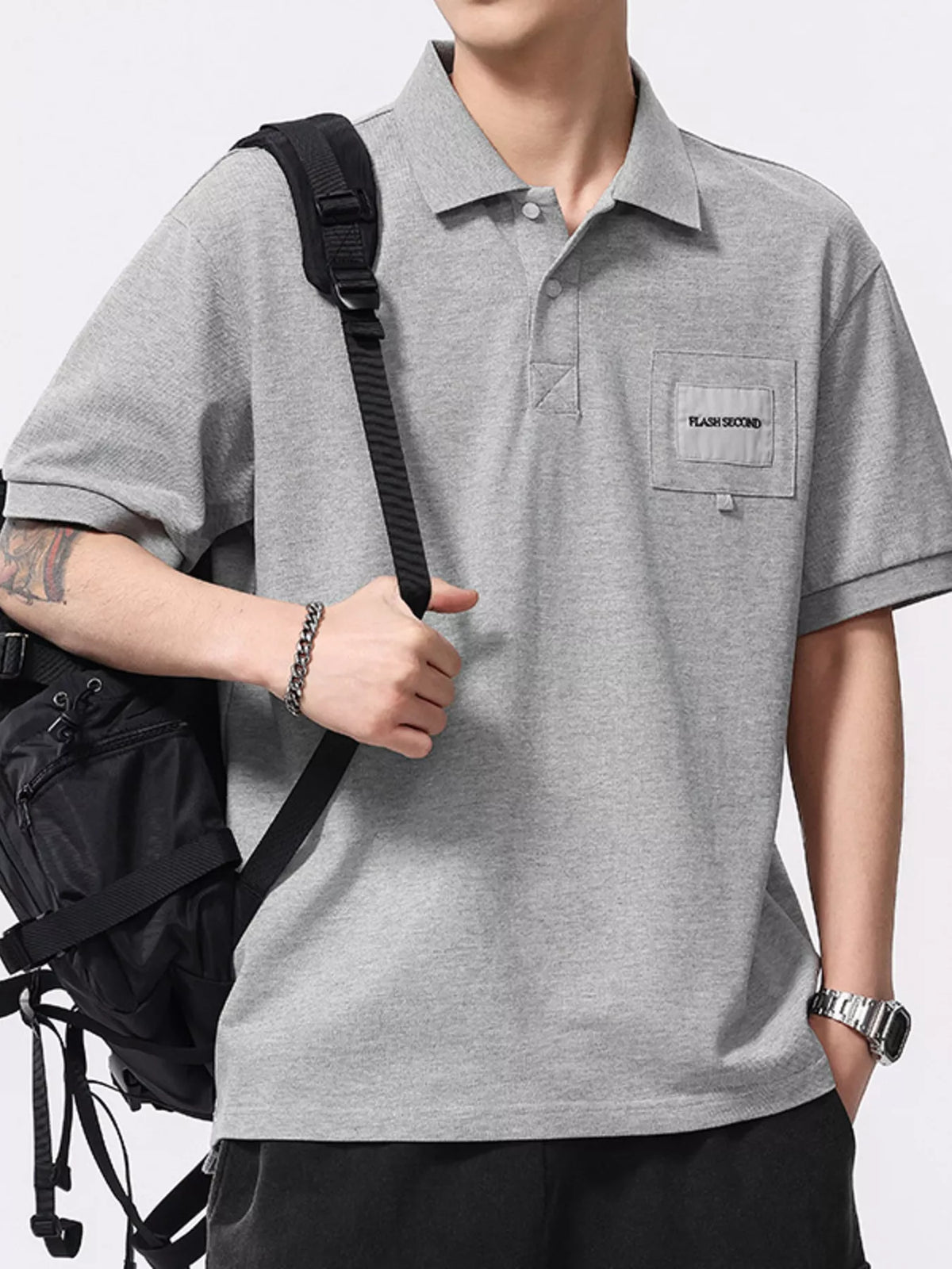 Men's Plus Size Short Sleeve Polo Shirt with Pocket