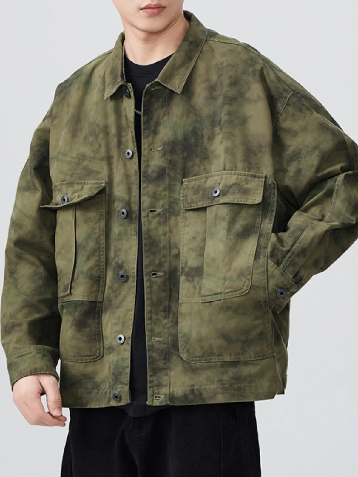 Men's Plus Size Tie-Dye Button Up Shirt