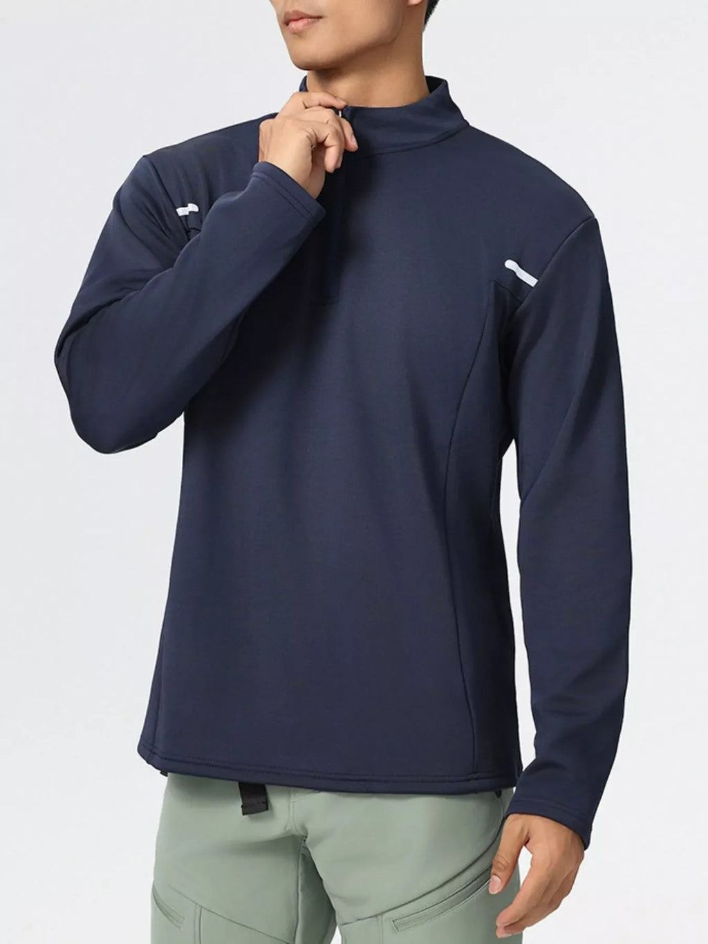 Men's Plus Size Half-Zip Long Sleeve Top
