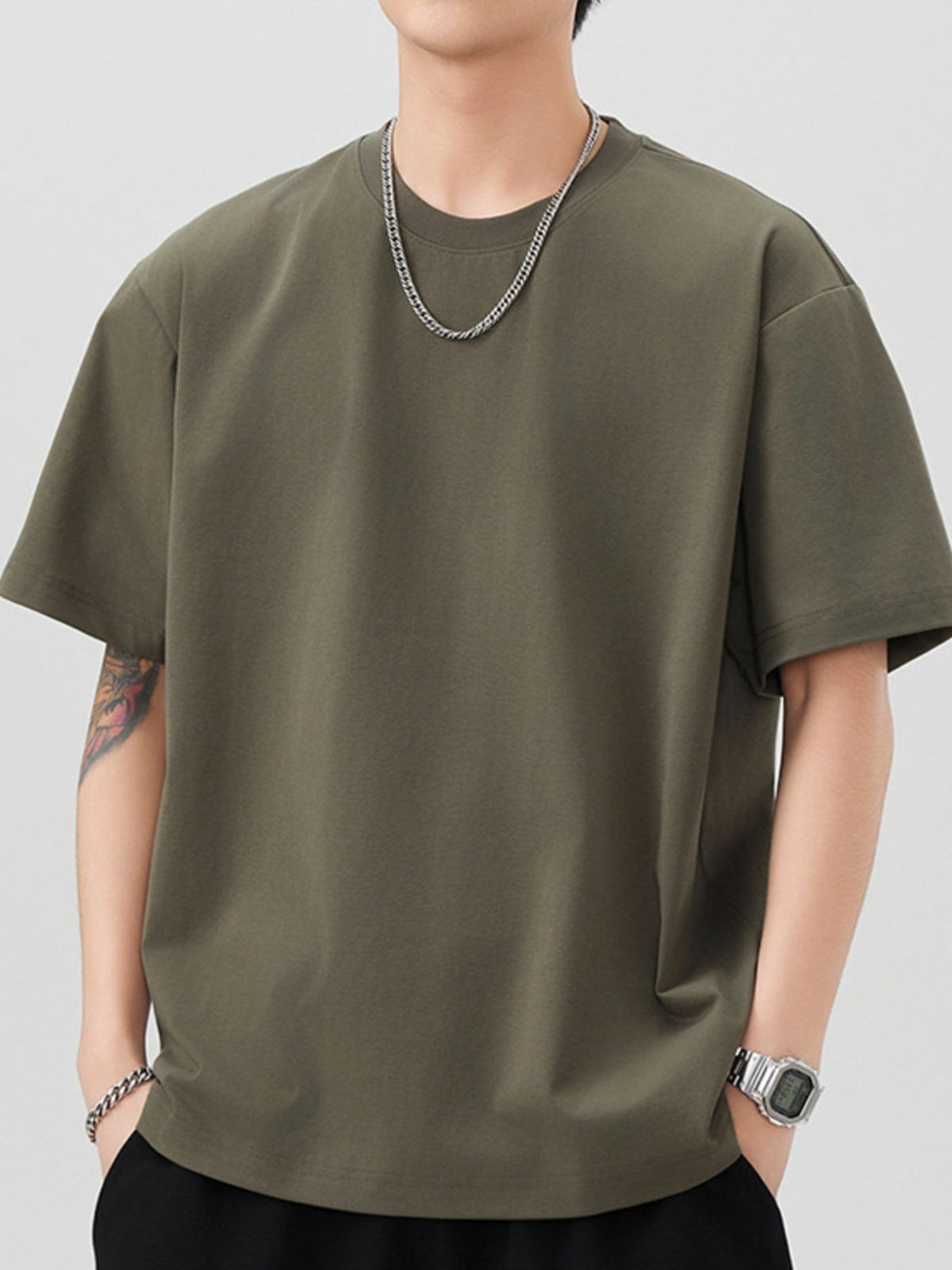 Men's Plus Size Solid Color Casual Loose T-Shirt