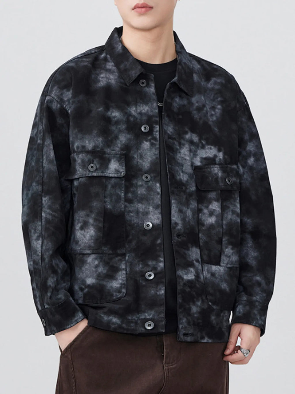 Men's Plus Size Tie-Dye Button Up Shirt