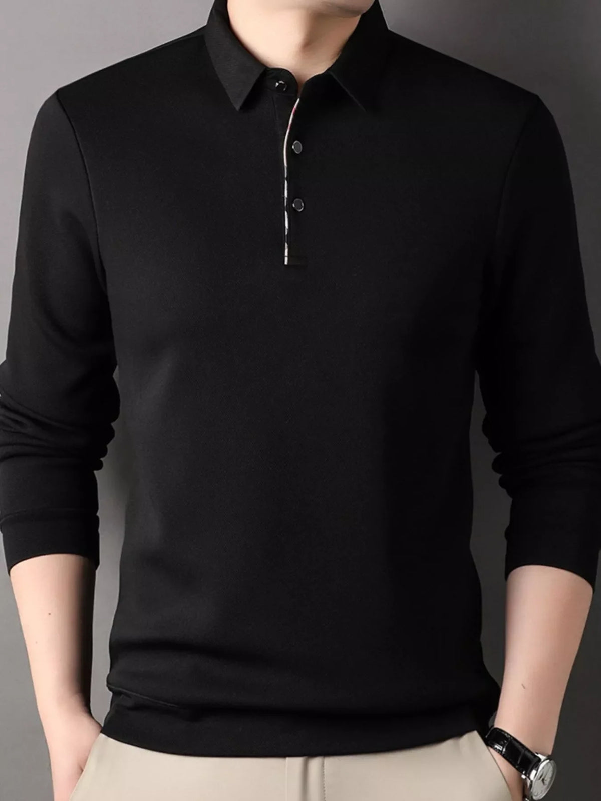 Men's Plus Size Long Sleeve Classic Fit Polo
