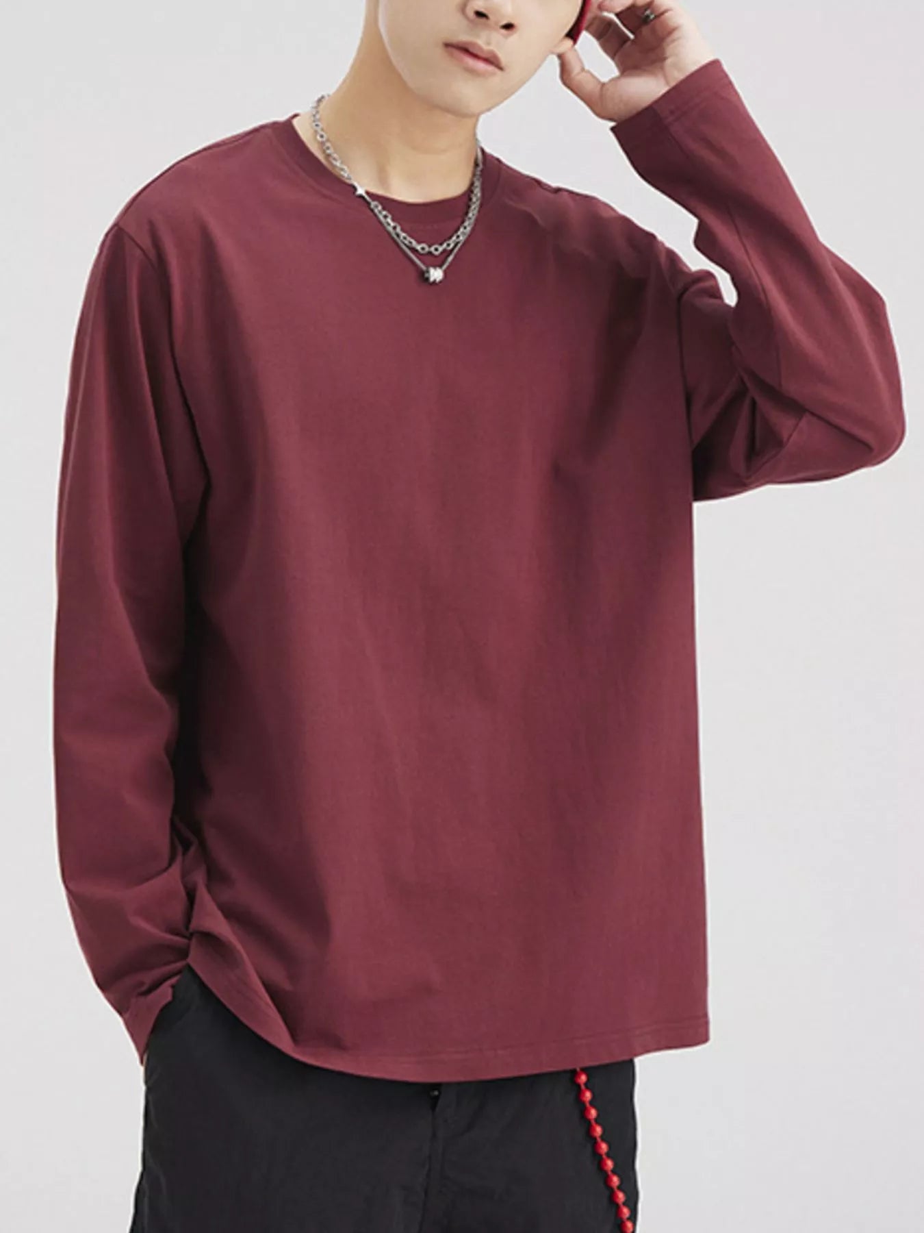 Men's Plus Size Solid Color Casual Long Sleeve T-Shirt