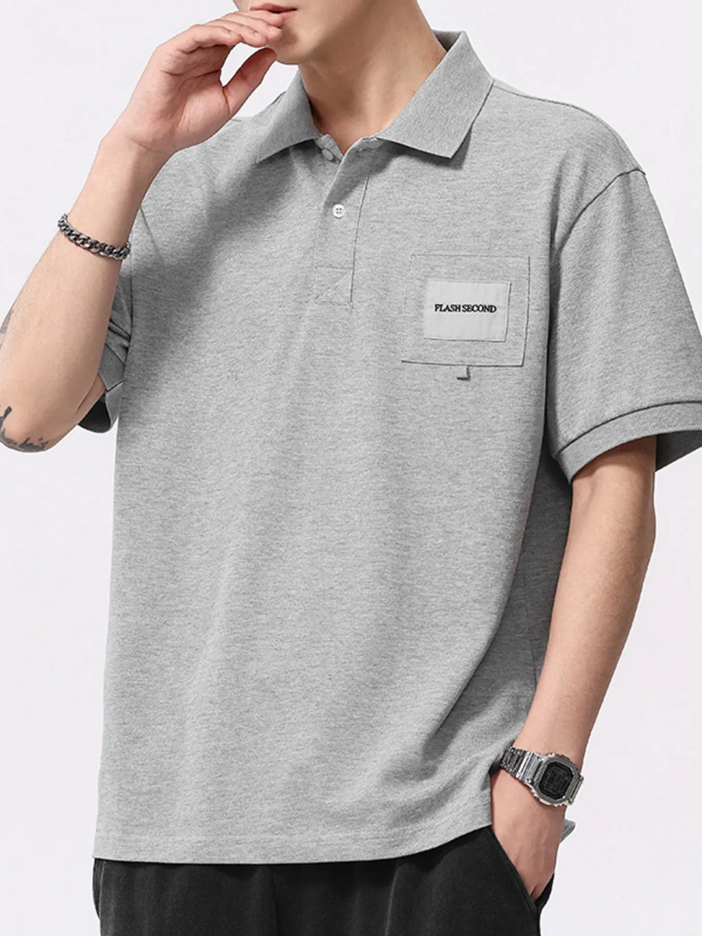 Men's Plus Size Short Sleeve Polo Shirt with Pocket