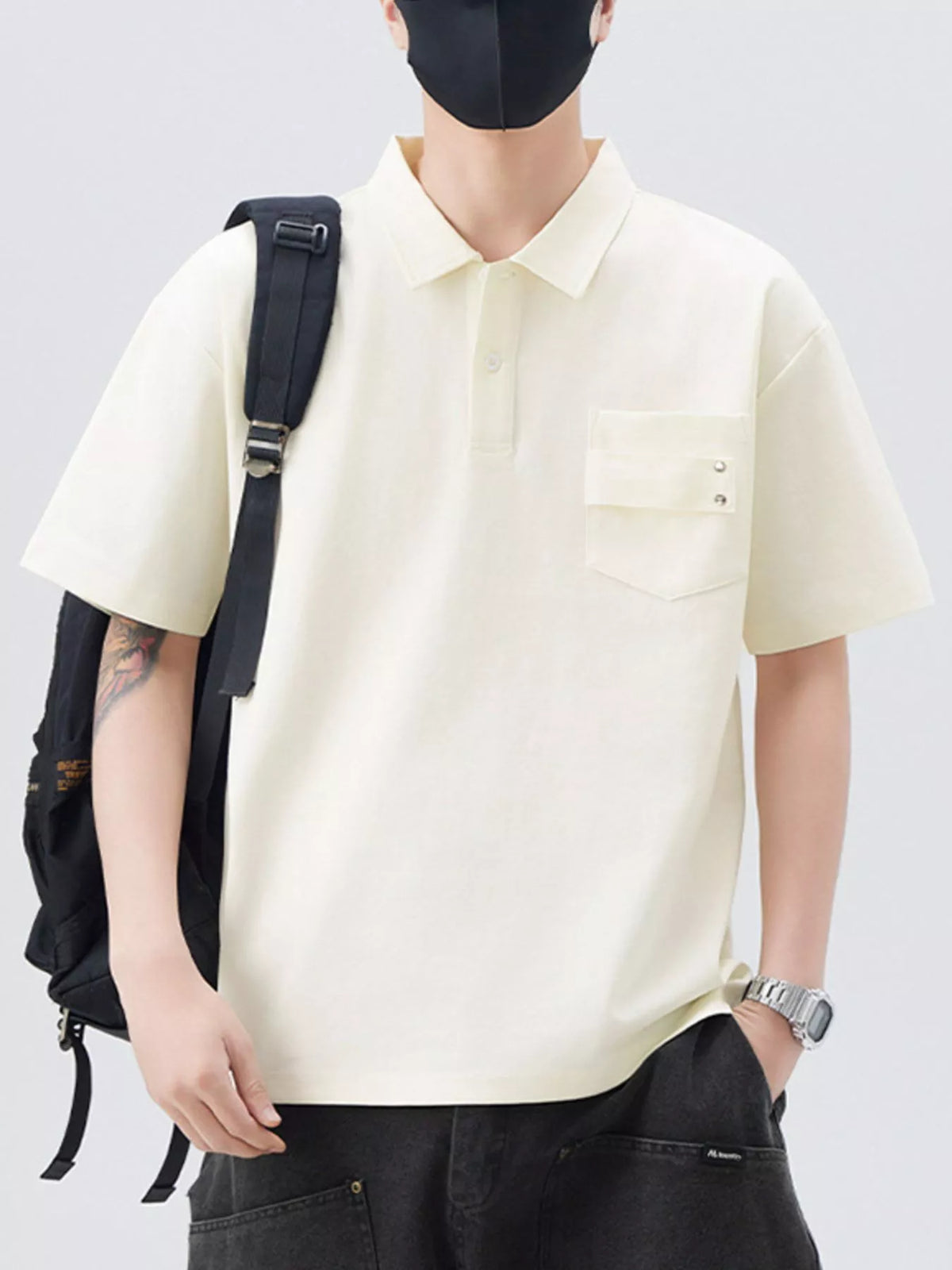 Men's Plus Size Short Sleeve Polo Shirt with Chest Pockets