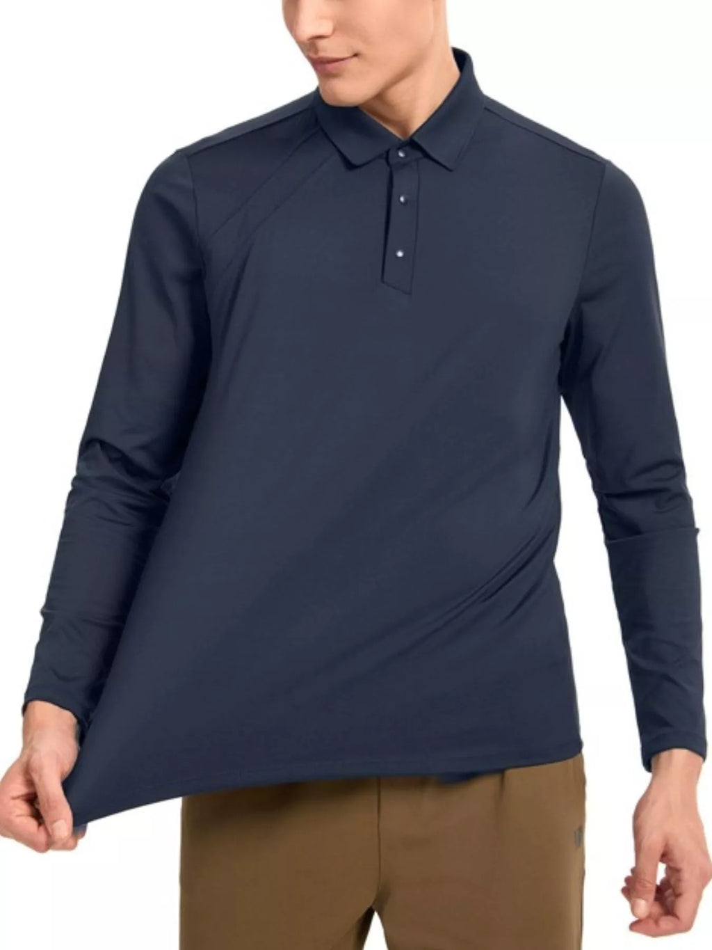 Men's Plus Size Long Sleeve Button Detail Polo