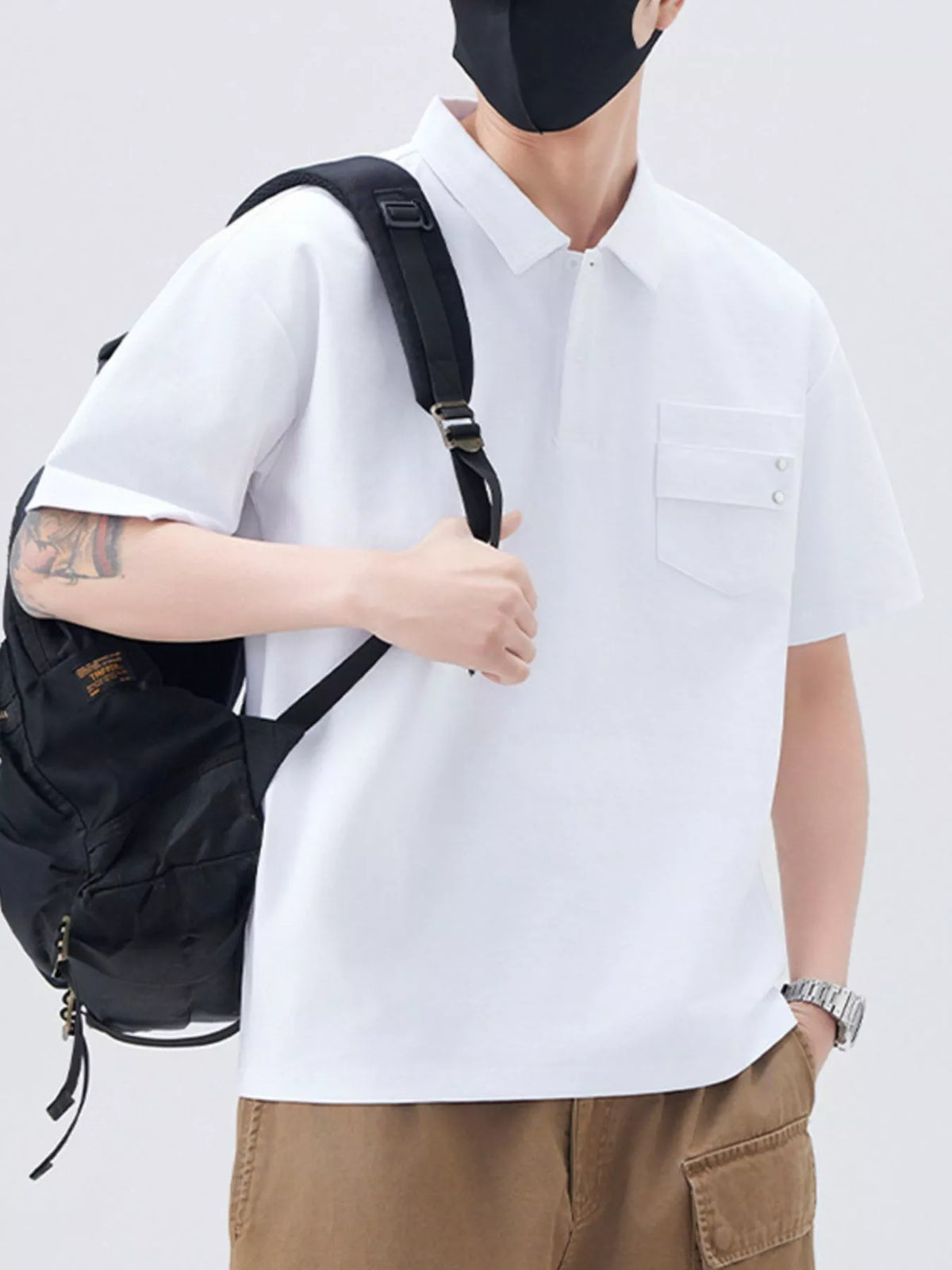 Men's Plus Size Short Sleeve Polo Shirt with Chest Pockets