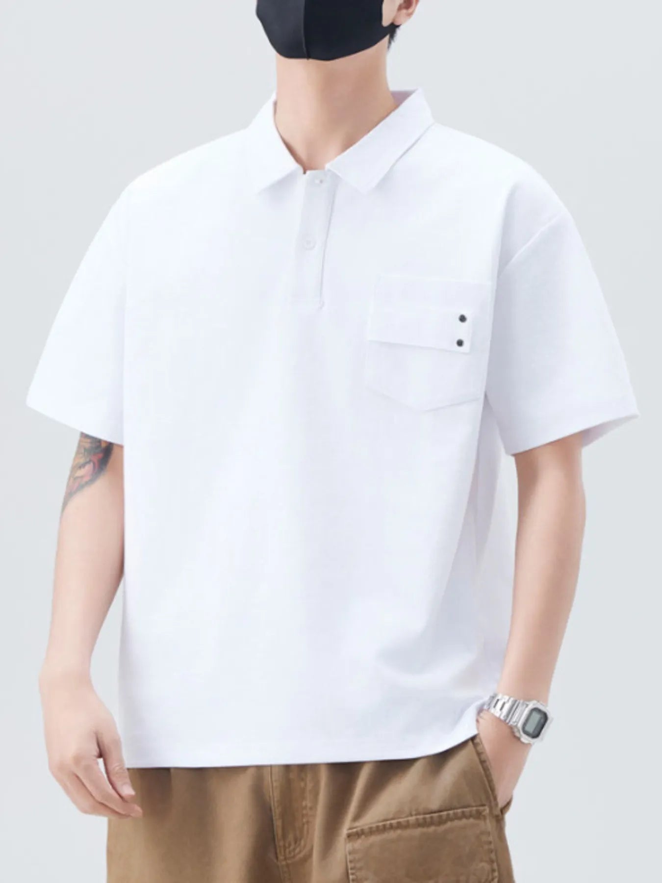 Men's Plus Size Short Sleeve Polo Shirt with Chest Pockets