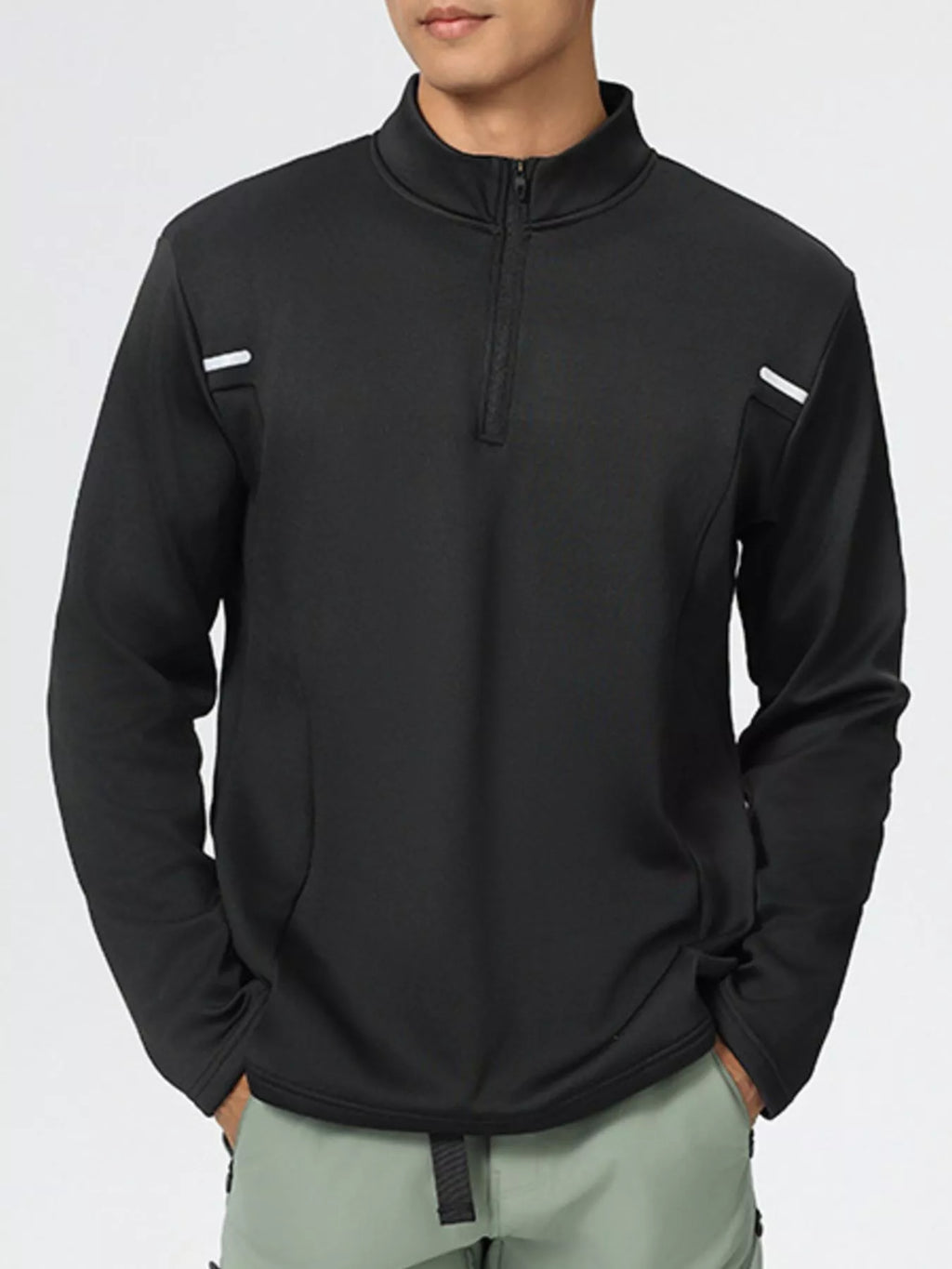 Men's Plus Size Half-Zip Long Sleeve Top