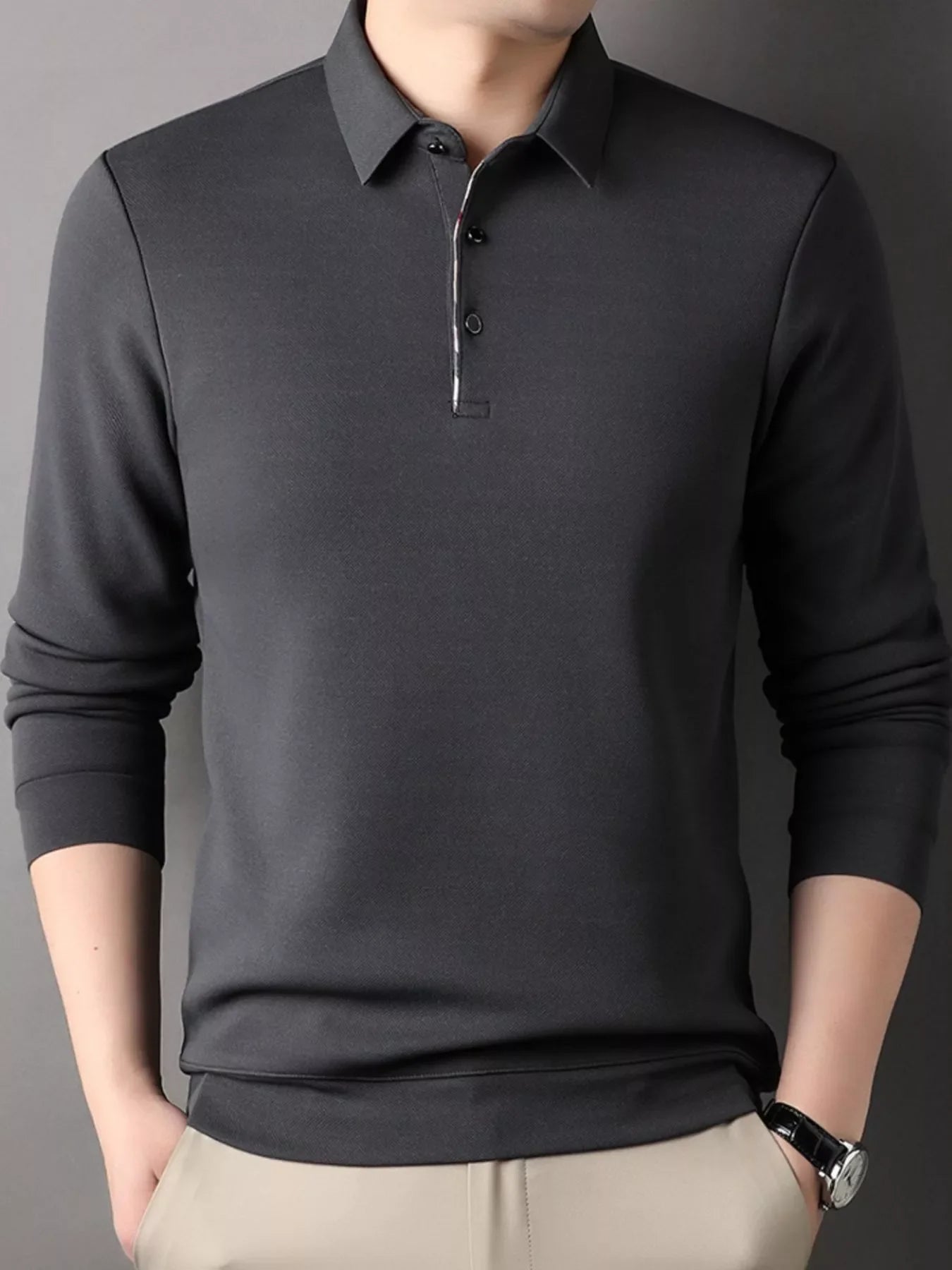 Men's Plus Size Long Sleeve Classic Fit Polo