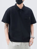 Men's Plus Size Short Sleeve Polo Shirt with Chest Pockets
