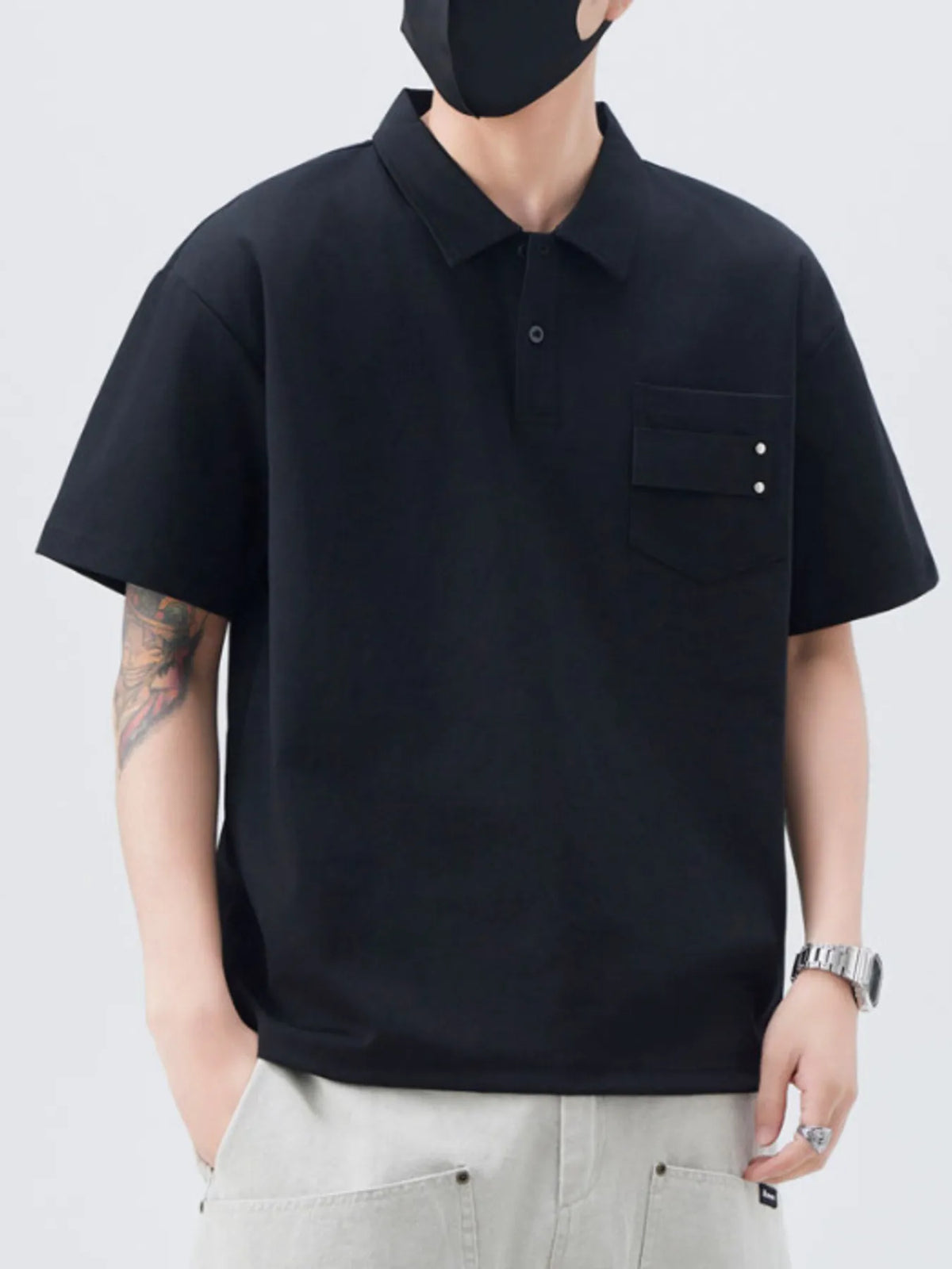 Men's Plus Size Short Sleeve Polo Shirt with Chest Pockets
