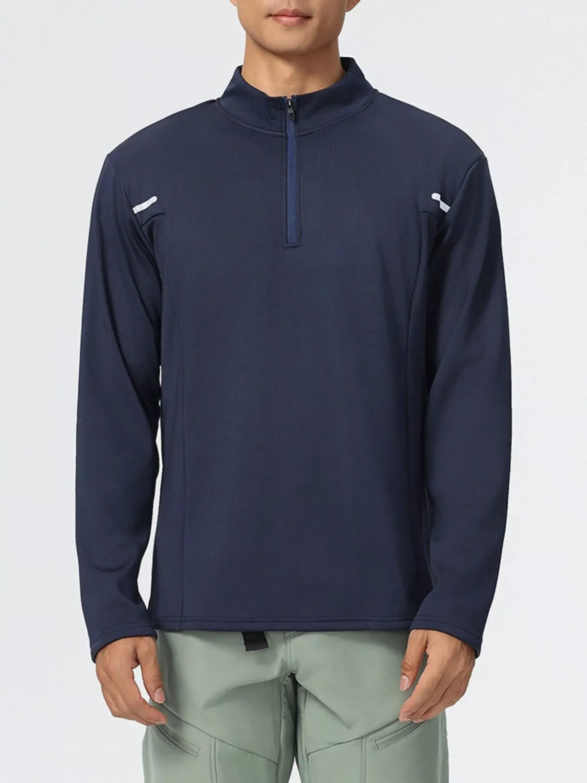 Men's Plus Size Half-Zip Long Sleeve Top
