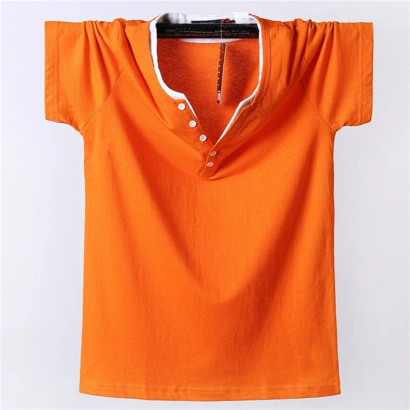 7XL 8XL Plus Size T-shirt Men 2021 Summer Short Sleeve Tshirt Cotton Casual Solid Color Button Tops Tees for Fat Male Big Size