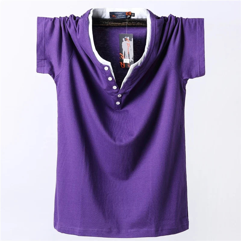 7XL 8XL Plus Size T-shirt Men 2021 Summer Short Sleeve Tshirt Cotton Casual Solid Color Button Tops Tees for Fat Male Big Size