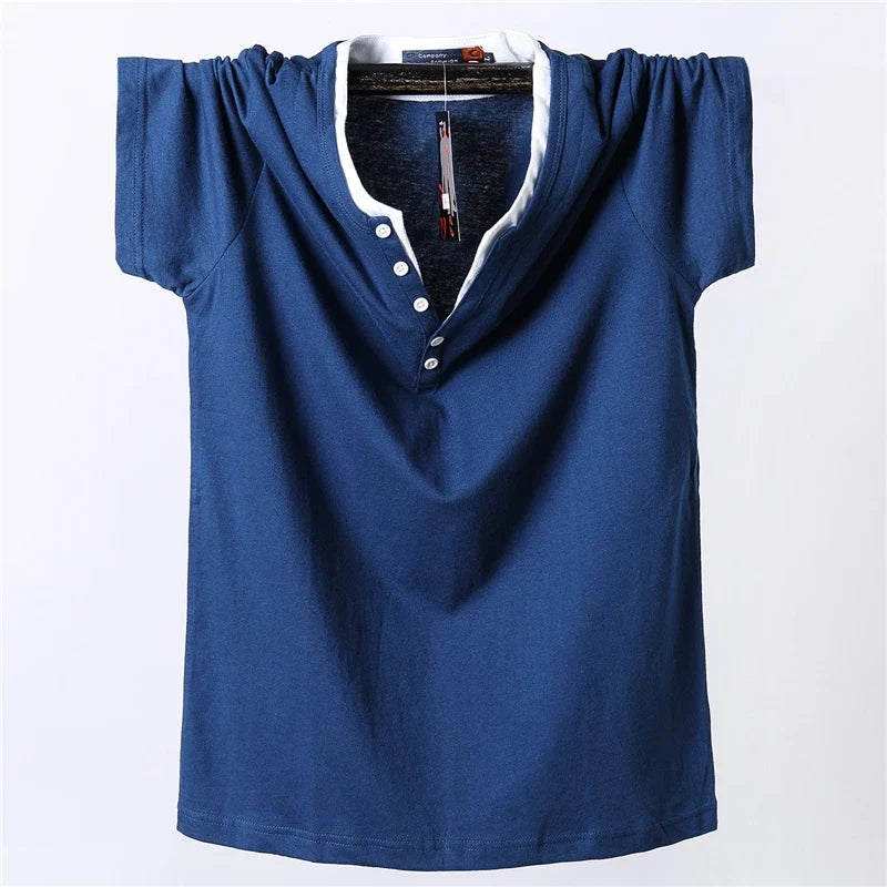 7XL 8XL Plus Size T-shirt Men 2021 Summer Short Sleeve Tshirt Cotton Casual Solid Color Button Tops Tees for Fat Male Big Size