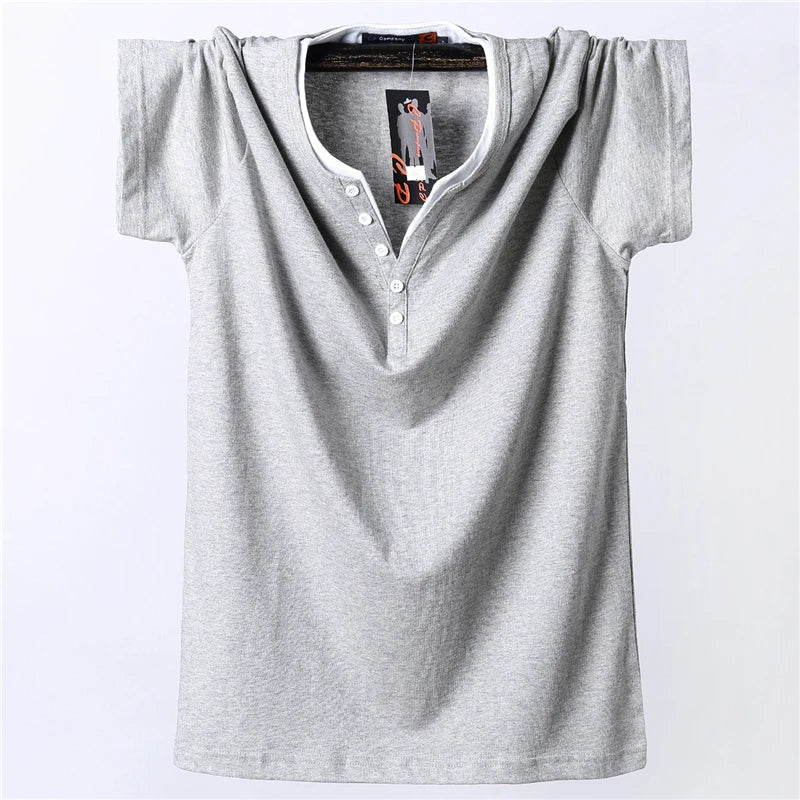7XL 8XL Plus Size T-shirt Men 2021 Summer Short Sleeve Tshirt Cotton Casual Solid Color Button Tops Tees for Fat Male Big Size