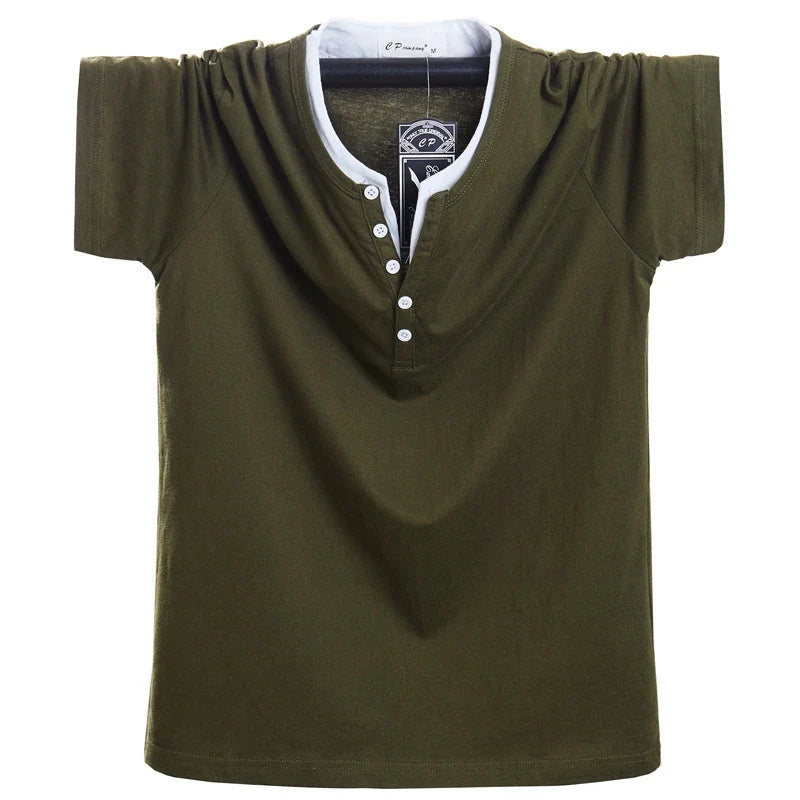 7XL 8XL Plus Size T-shirt Men 2021 Summer Short Sleeve Tshirt Cotton Casual Solid Color Button Tops Tees for Fat Male Big Size