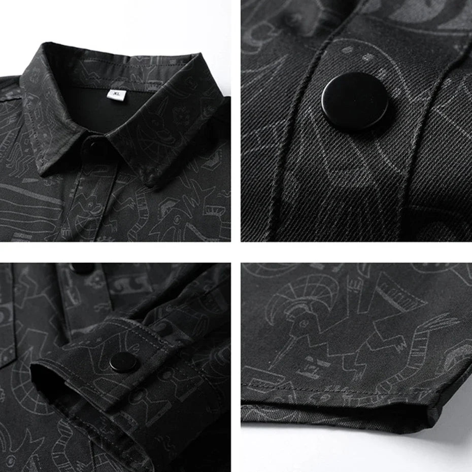 Graffiti Shirts Men Spring Autumn Long Sleeve Shirt Plus Size 8XL Fashion Casual Shirts Jackets Male Big Size 8XL