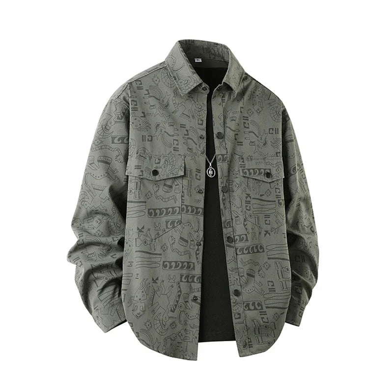 Graffiti Shirts Men Spring Autumn Long Sleeve Shirt Plus Size 8XL Fashion Casual Shirts Jackets Male Big Size 8XL