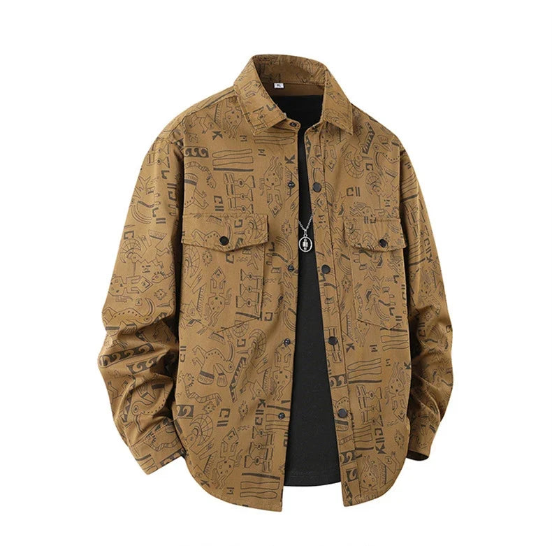Graffiti Shirts Men Spring Autumn Long Sleeve Shirt Plus Size 8XL Fashion Casual Shirts Jackets Male Big Size 8XL