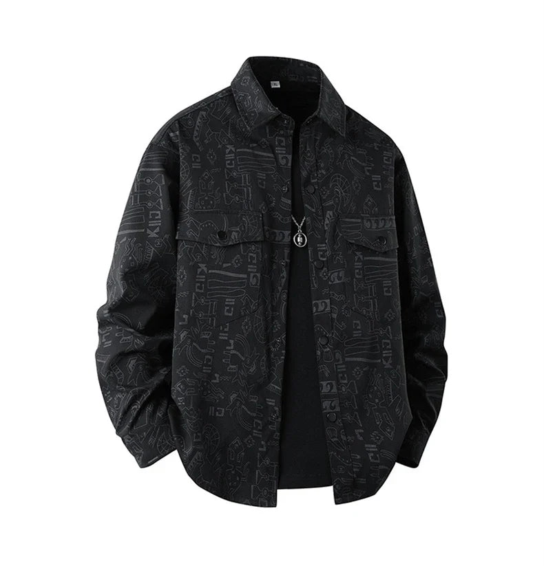 Graffiti Shirts Men Spring Autumn Long Sleeve Shirt Plus Size 8XL Fashion Casual Shirts Jackets Male Big Size 8XL