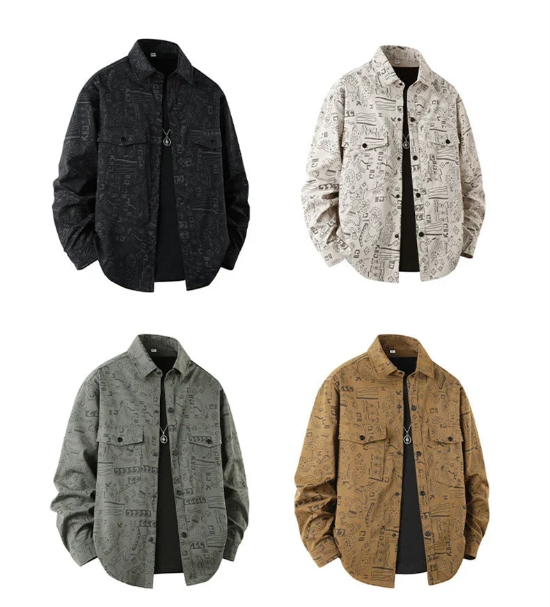 Graffiti Shirts Men Spring Autumn Long Sleeve Shirt Plus Size 8XL Fashion Casual Shirts Jackets Male Big Size 8XL