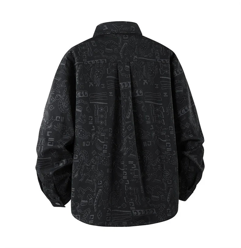 Graffiti Shirts Men Spring Autumn Long Sleeve Shirt Plus Size 8XL Fashion Casual Shirts Jackets Male Big Size 8XL