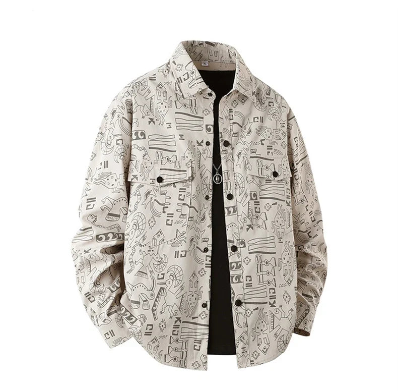 Graffiti Shirts Men Spring Autumn Long Sleeve Shirt Plus Size 8XL Fashion Casual Shirts Jackets Male Big Size 8XL