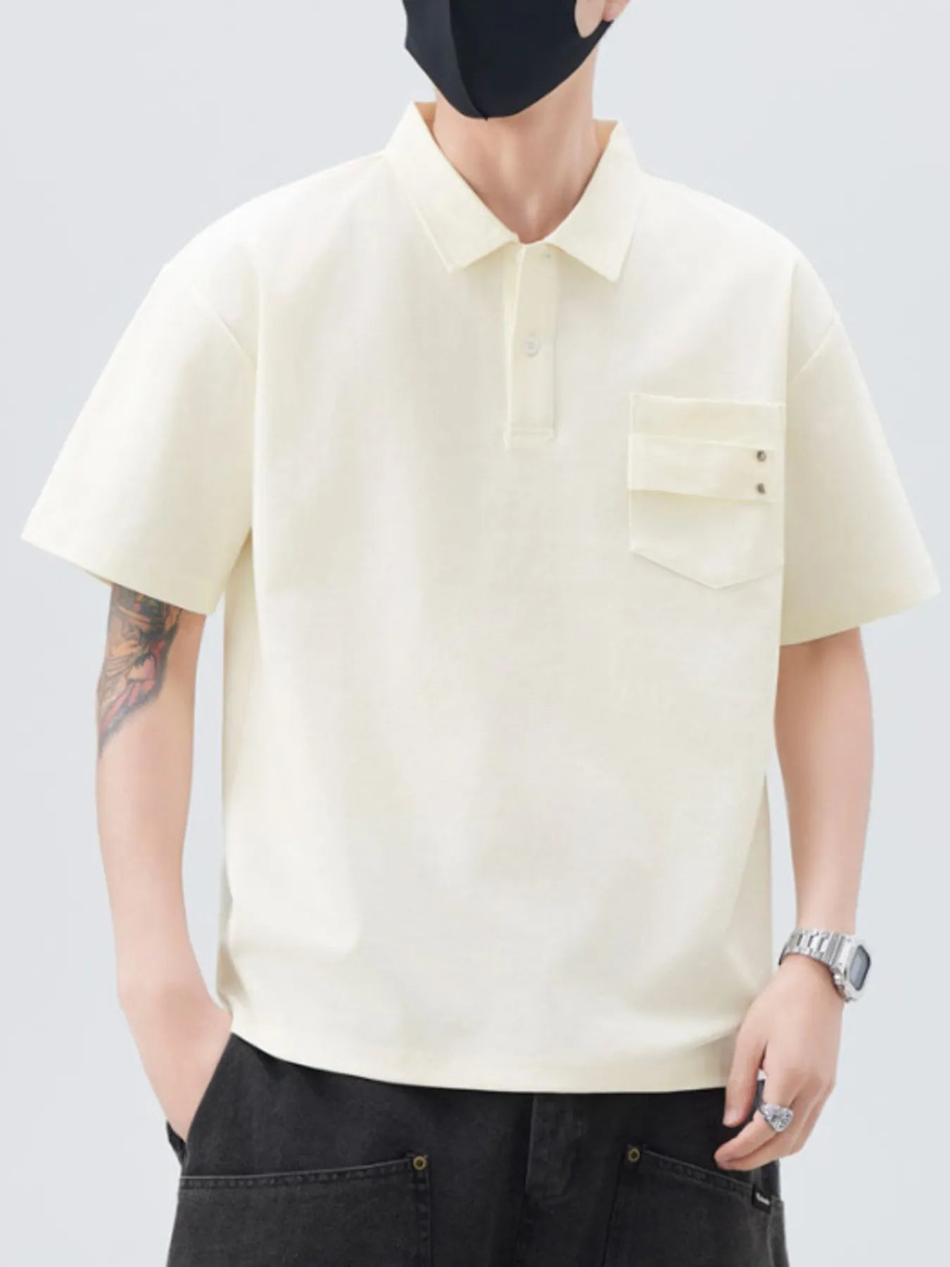 Men's Plus Size Short Sleeve Polo Shirt with Chest Pockets