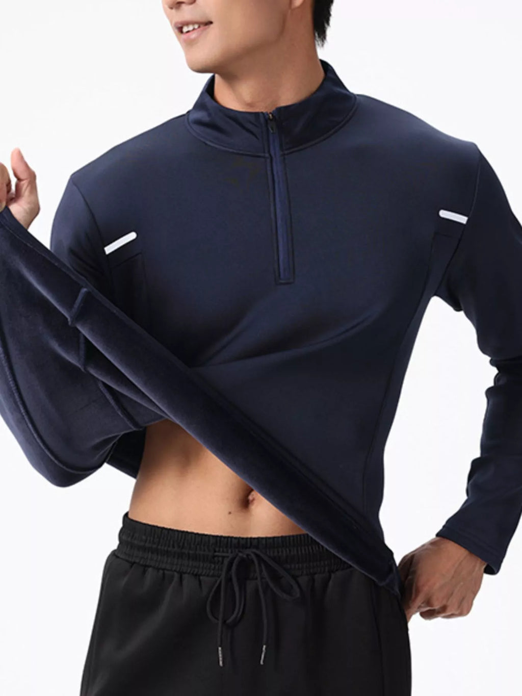 Men's Plus Size Half-Zip Long Sleeve Top