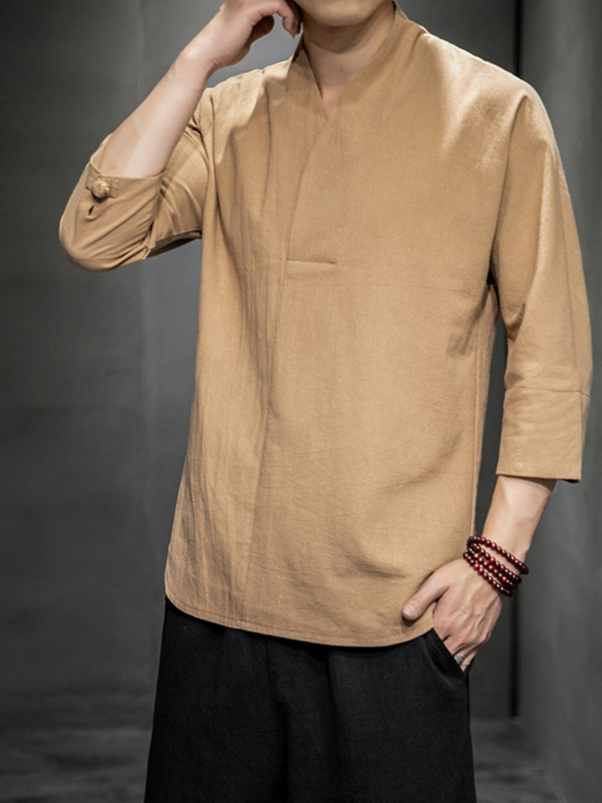 Men's Plus Size Loose Fit 3/4 Sleeve Shirt
