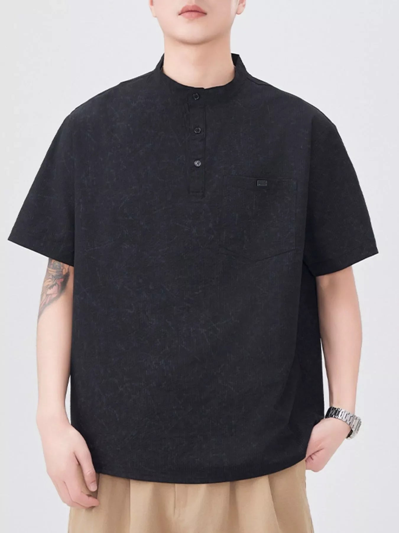 Men's Plus Size Button Detail Short Sleeve Top