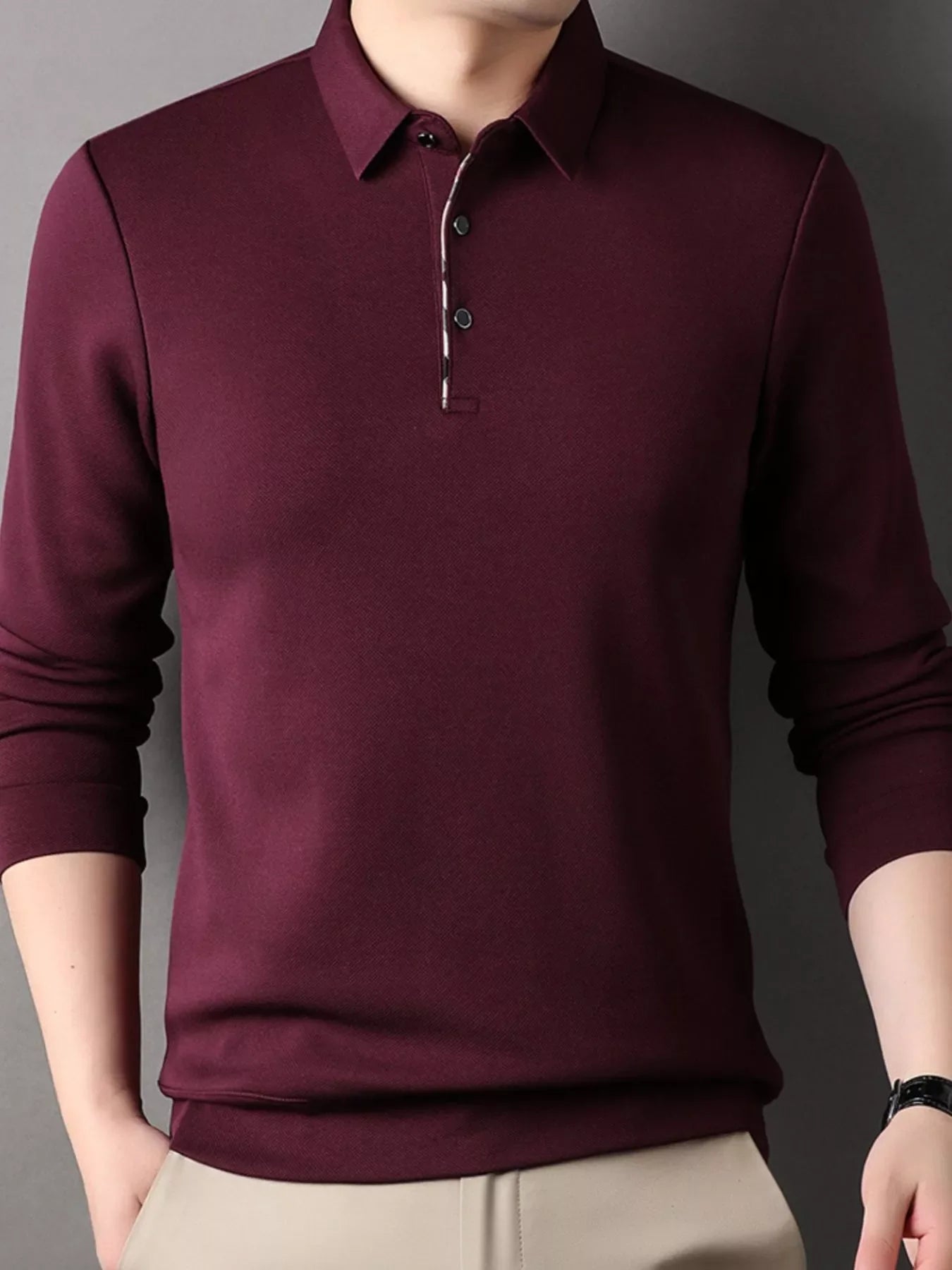 Men's Plus Size Long Sleeve Classic Fit Polo