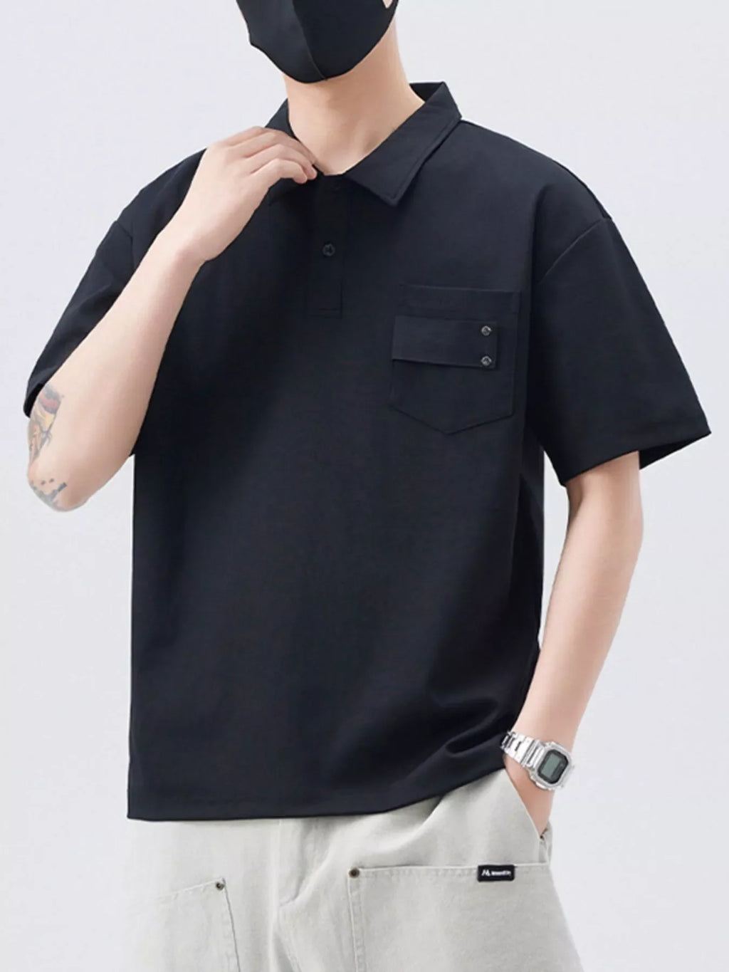 Men's Plus Size Short Sleeve Polo Shirt with Chest Pockets