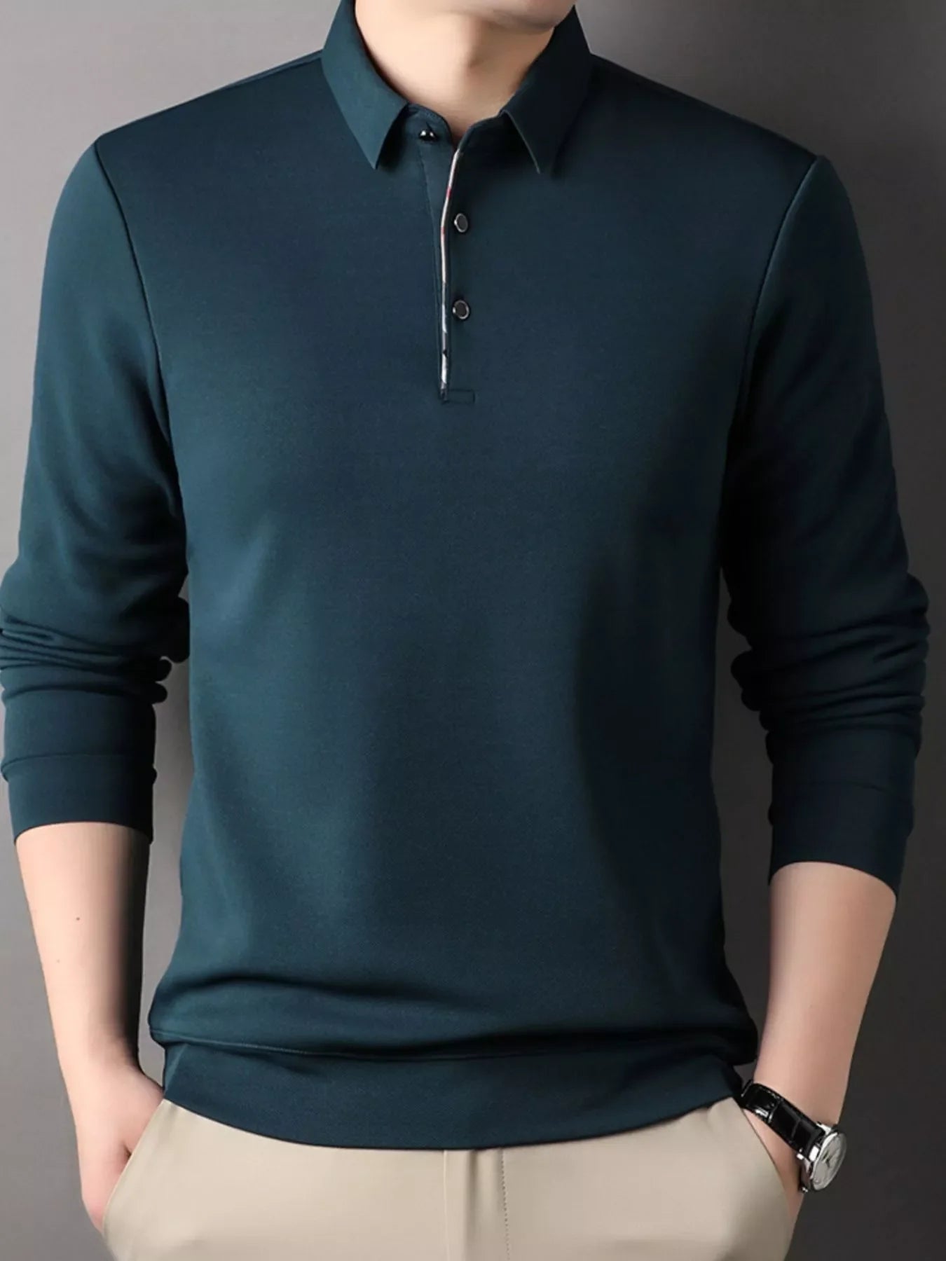 Men's Plus Size Long Sleeve Classic Fit Polo