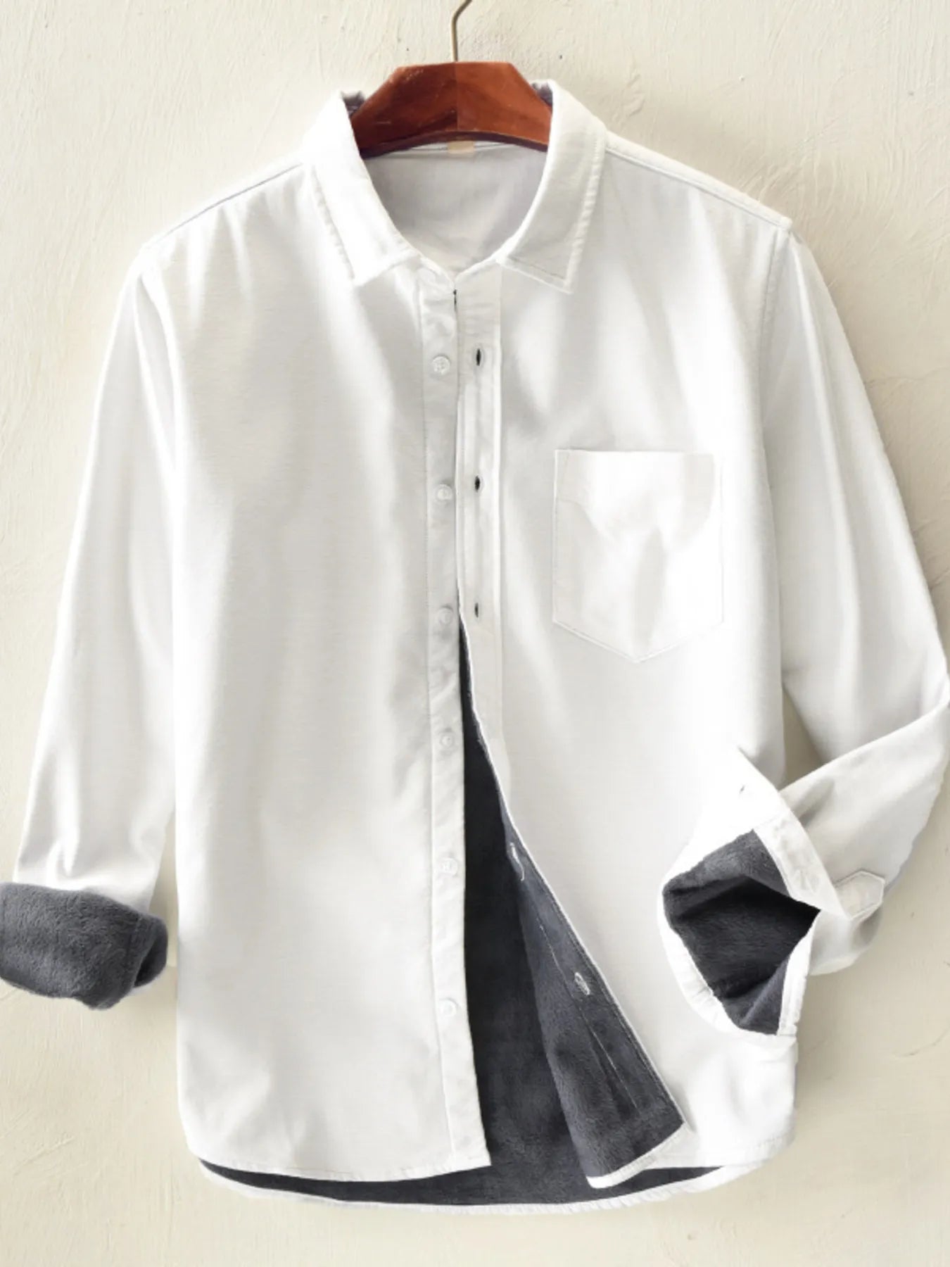 Men's Plus Size Casual Fleece Lined Button Up Shirt